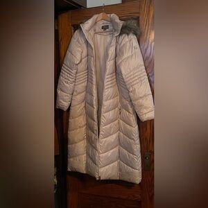 Gallery Women's Gold Cream Full Length Puffer Coat with Faux Fur Hood